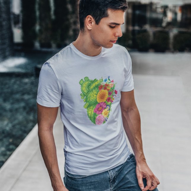 Camiseta Cacto E Flores Em Forma De Coração (Criador carregado)