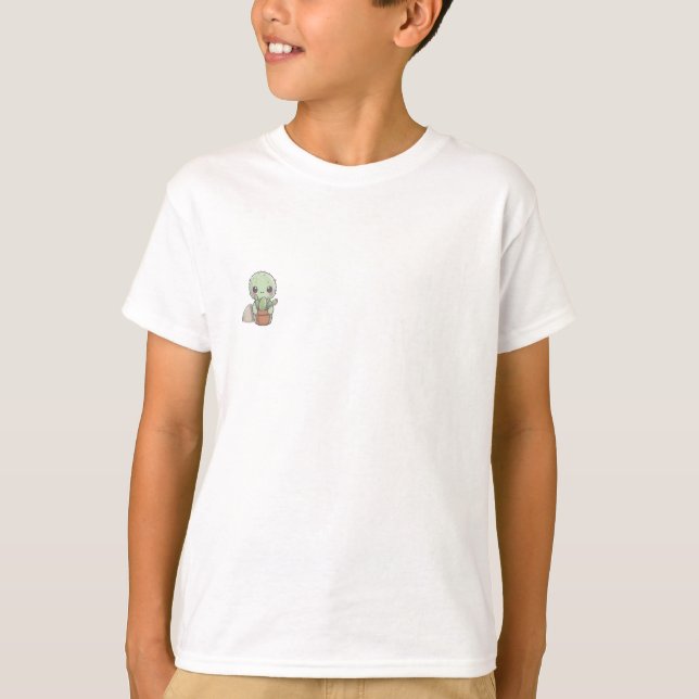 Camiseta Cacto Envasado Sorridente e Fofo para Crianças (Frente)