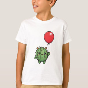 Camiseta Cacto Espinhoso Fofo Segurando Balão Vermelho para