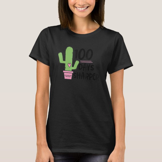 Camiseta Cacto Mais Afiado Professores Feliz 100º Dia O (Frente)