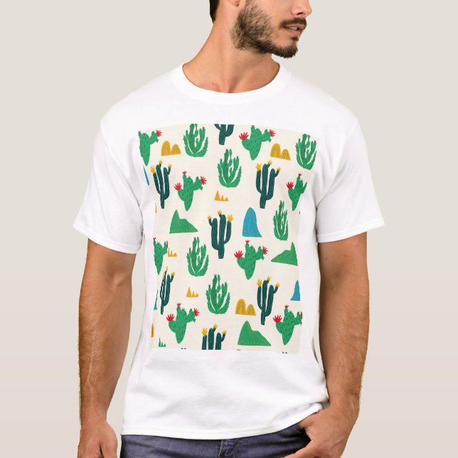 Camiseta Cacto Natural: Arte Folk Sem Olhos. (Frente)