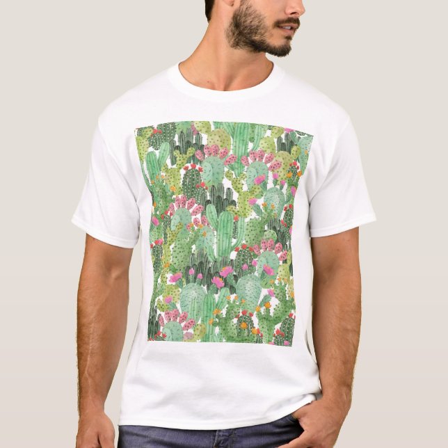 Camiseta Cacto Pintado à Mão: Verde Deserto (Frente)