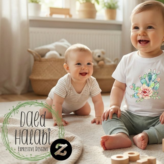 Camiseta Cactos em Flor em Aquarela (Watercolor Cacti Bloom Baby T-Shirt)