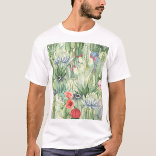 Camiseta Cactos, suculentes: impressão de aquarela floral.