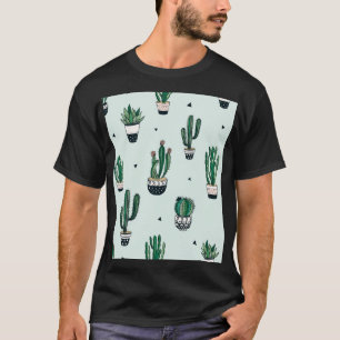 Camiseta Cactos-suculentes, padrão sem costura desenhado à 