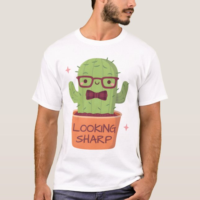 Camiseta Cactus Bonitos Com Óculos Com Aspecto Nítido (Frente)