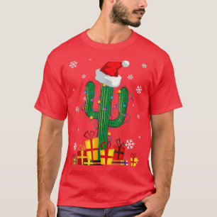 Camiseta Cactus Christmas Lights Santa Hat Engraçado Xmas P