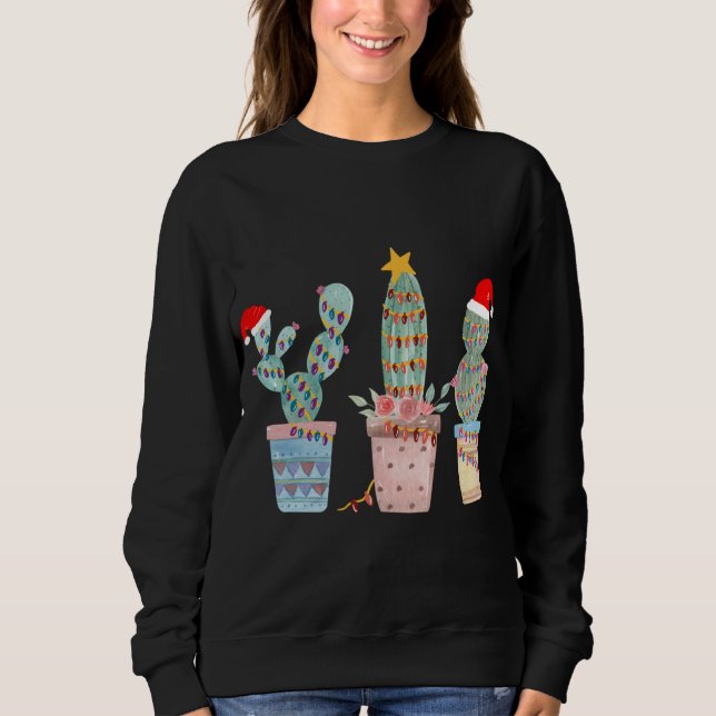 Camiseta Cactus Christmas Tree Lights Cactus Lover Mão Dr (Frente)