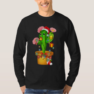Camiseta Cactus Christmas Tree Lights Santa Hat Succult P