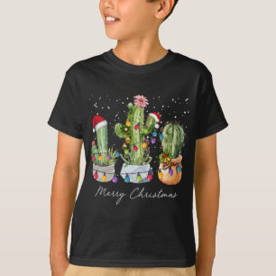 Camiseta Cactus Christmas Xmas Trees Lights Santa Hat Cactu