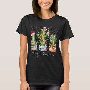 Camiseta Cactus Christmas Xmas Trees Lights Santa Hat Cactu