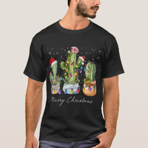 Camiseta Cactus Christmas Xmas Trees Lights Santa Hat Cactu