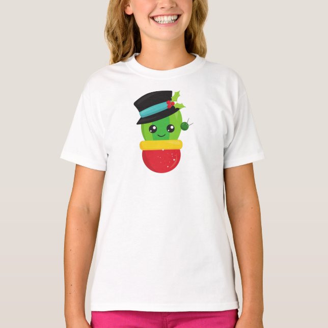 Camiseta Cactus de Natal, Cactus Bonitos, Chapéu, Mistura (Frente)