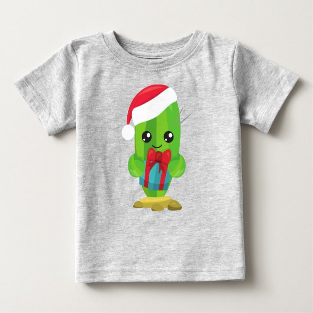 Camiseta Cactus de Natal, Cactus Bonitos, Chapéu Santa, pre (Frente)