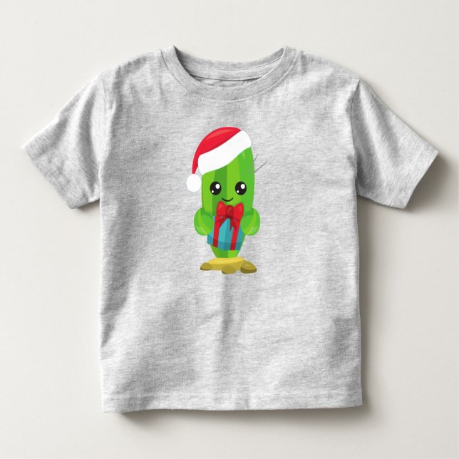 Camiseta Cactus de Natal, Cactus Bonitos, Chapéu Santa, pre (Frente)