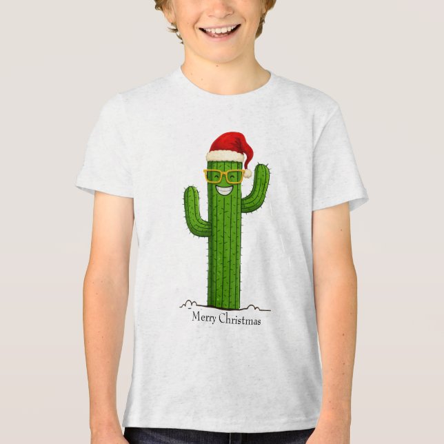 Camiseta Cactus de Natal engraçado com Papai Noel e Óculos (Frente)