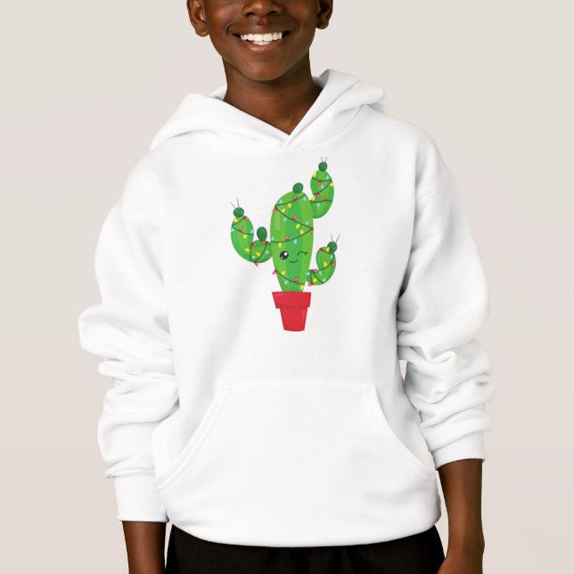 Camiseta Cactus de Natal, Luzes de Natal, Cute Cactus (Frente)