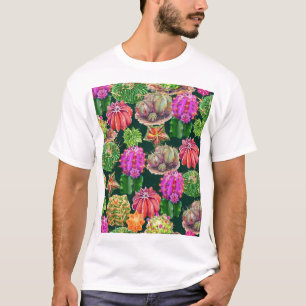 Camiseta Cactus Floral Watercolor Padrão Sem Costura