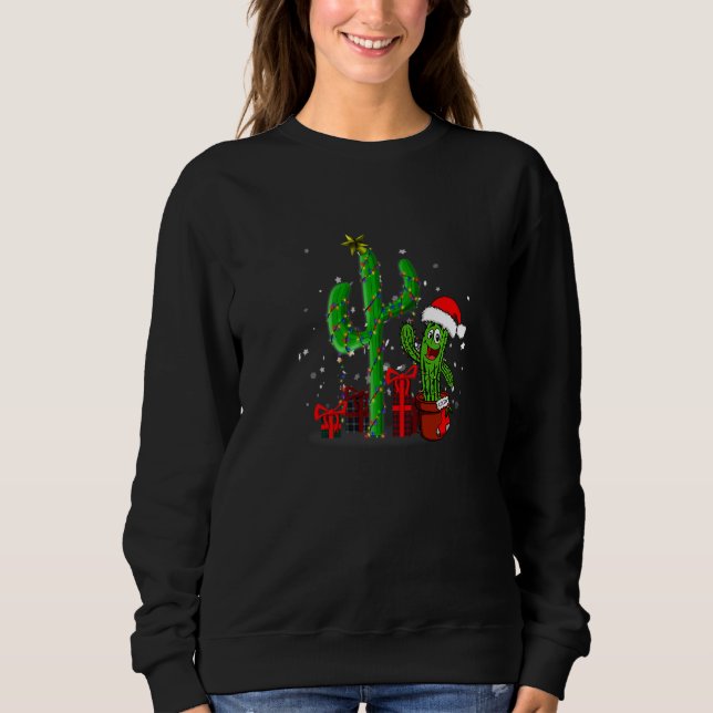 Camiseta Cactus Santa Hat Decorre Luzes de Natal (Frente)