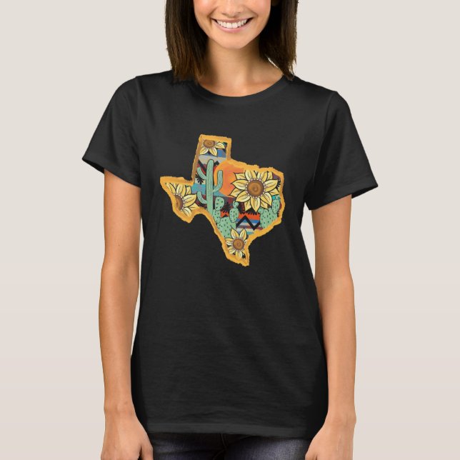 Camiseta Cactus & Sunflower Texas Map Texas State Texas Hom (Frente)