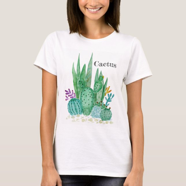 Camiseta Cactus watercolor cactos flores do deserto floral (Frente)