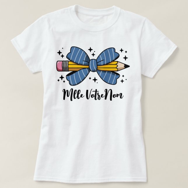 Camiseta Cadeau Nom Personnalisé Nœud Papillon & Crayon (Frente do Design)