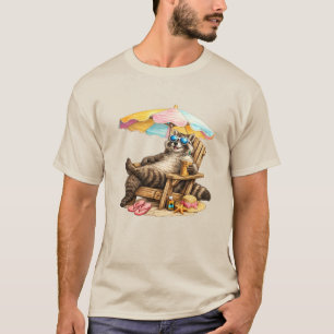 Camiseta Cadeira de Praia de Café Gelado de Guaxinim de Ver