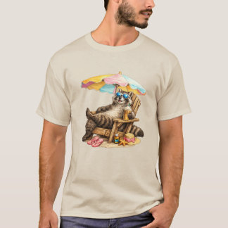 Camiseta Cadeira de Praia de Café Gelado de Guaxinim de Ver
