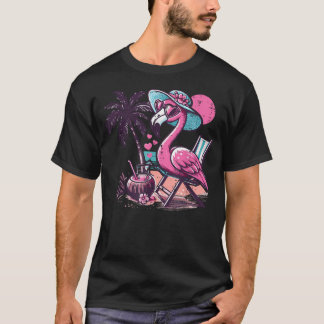 Camiseta Cadeira de Praia Flamingo de Verão Árvore Férias M