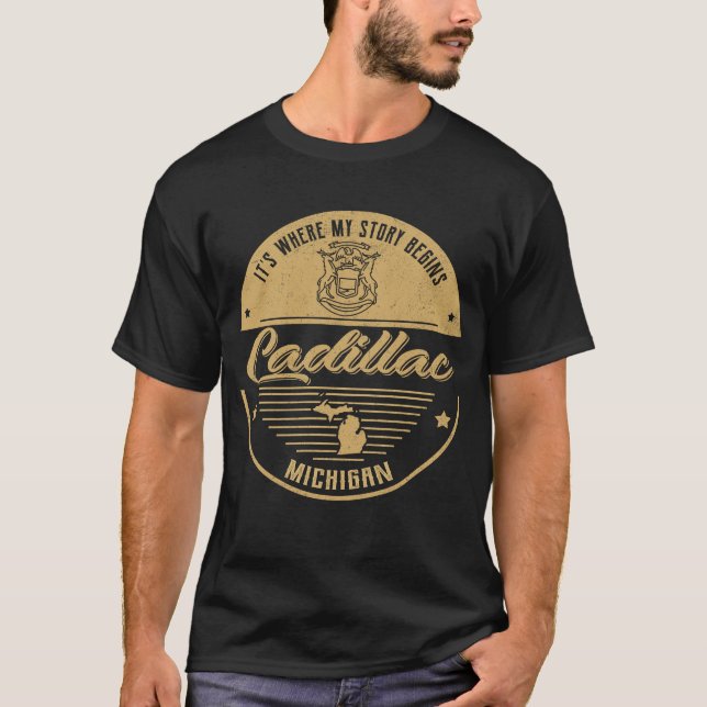 Camiseta Cadillac Michigan É onde minha história começa (Frente)