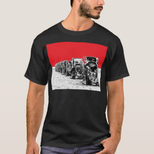 Camiseta Cadillacs enterrado com céu vermelho
