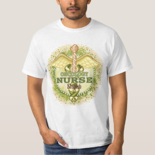Camiseta Caduceu de Enfermeira de Oncologia Dourada