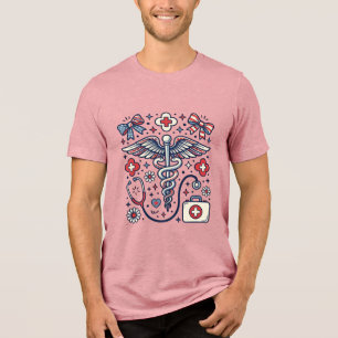 Camiseta Caduceu Médico Vintage Patriota Enfermeira Vetor D