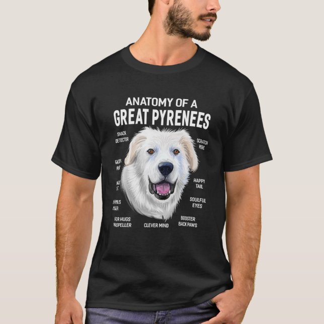 Camiseta Cães 365 Anatomia De Pirenéus Excelentes Cão Engra (Frente)