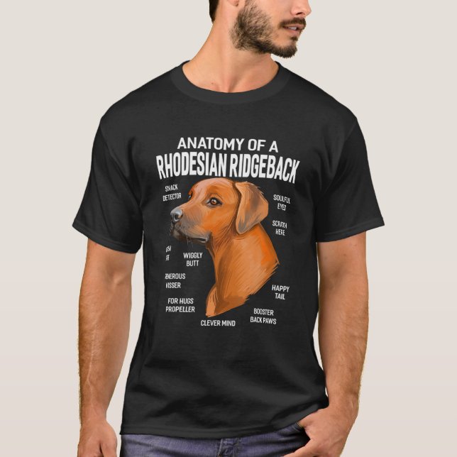 Camiseta Cães 365 Anatomia De Um Funn De Cão Ridgeback Rhod (Frente)
