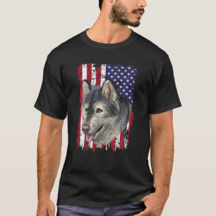 Camiseta Cães 365 Distress American Flag Alaskan Malamute