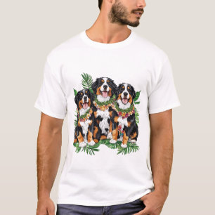 Camiseta Cães Berneses de Montanha Havaianos Flor Lei