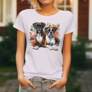 Camiseta Cães Boxer Entre as Flores