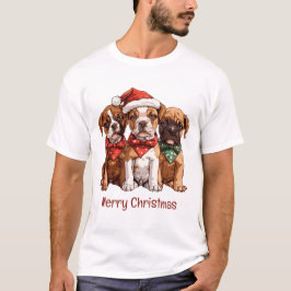 Camiseta Cães Boxer Feliz de Natal
