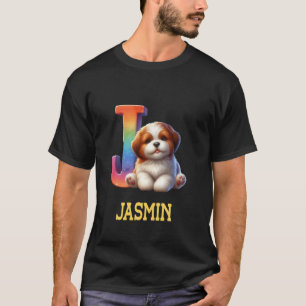Camiseta Cães Cachorros - Letra Jasmin Nome Rainbow Dog
