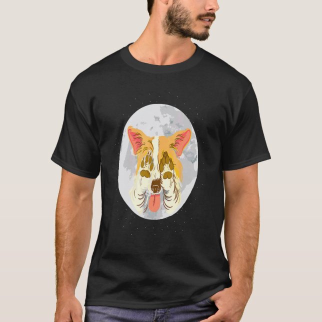 Camiseta Cães Cardigan Welsh Corgi Silhueta da Lua Cachorro (Frente)