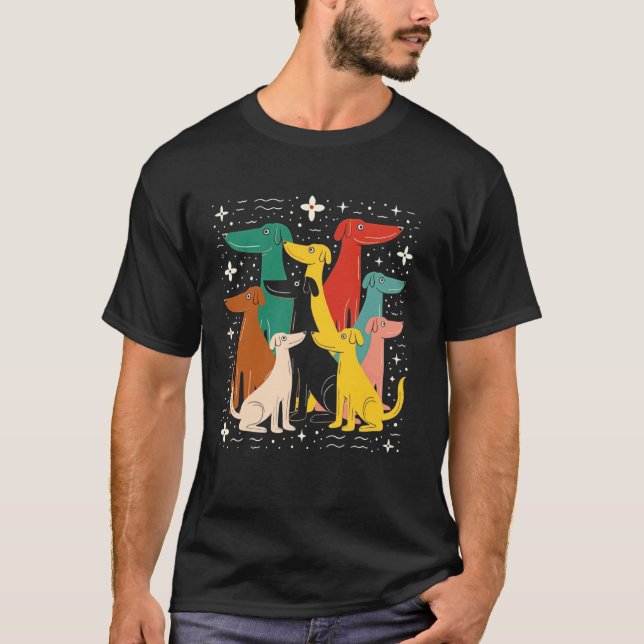 Camiseta Cães com Estilo Moderno de Meados do Século 50s 60 (Frente)