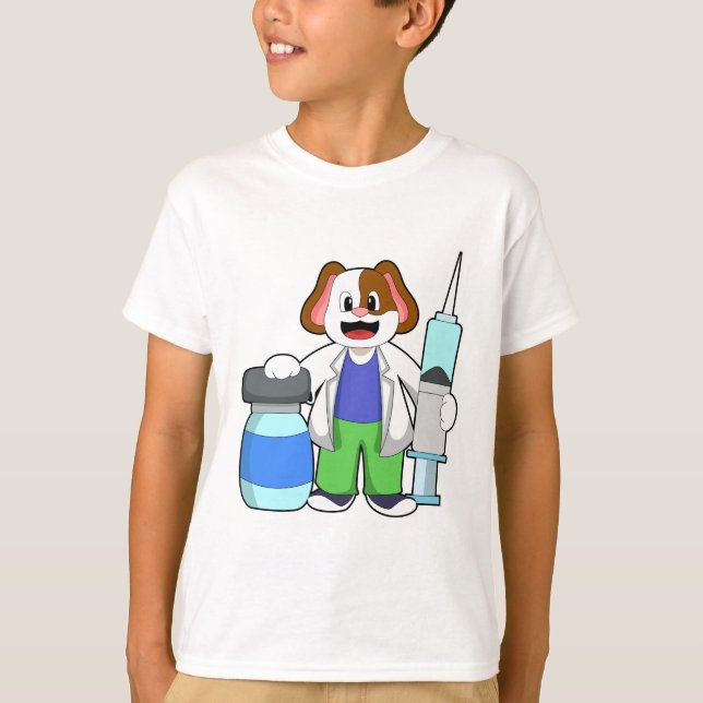 Camiseta Cães como Médico com Seringa (Frente)