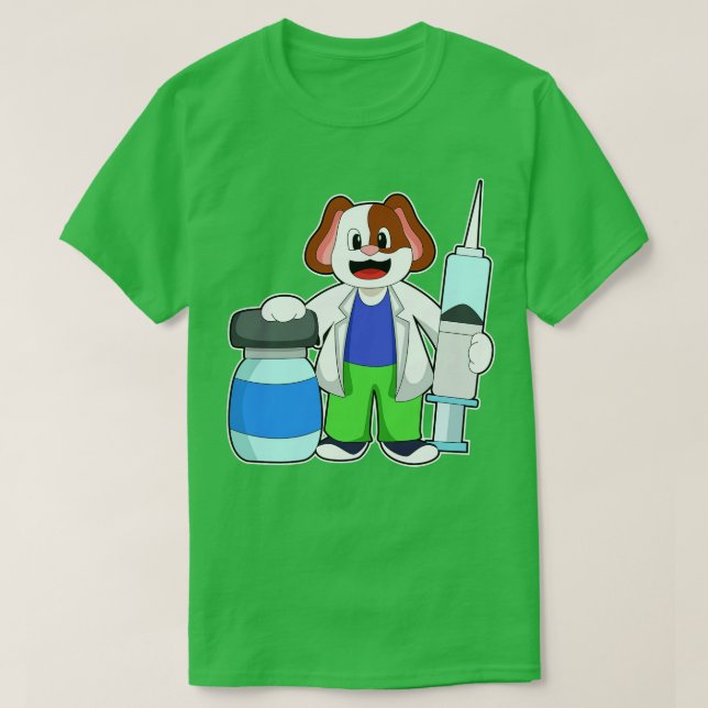Camiseta Cães como Médico com Seringa (Frente do Design)