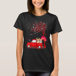Camiseta Cães Corgi Dia dos Namorados Caminhão Vermelho Cor