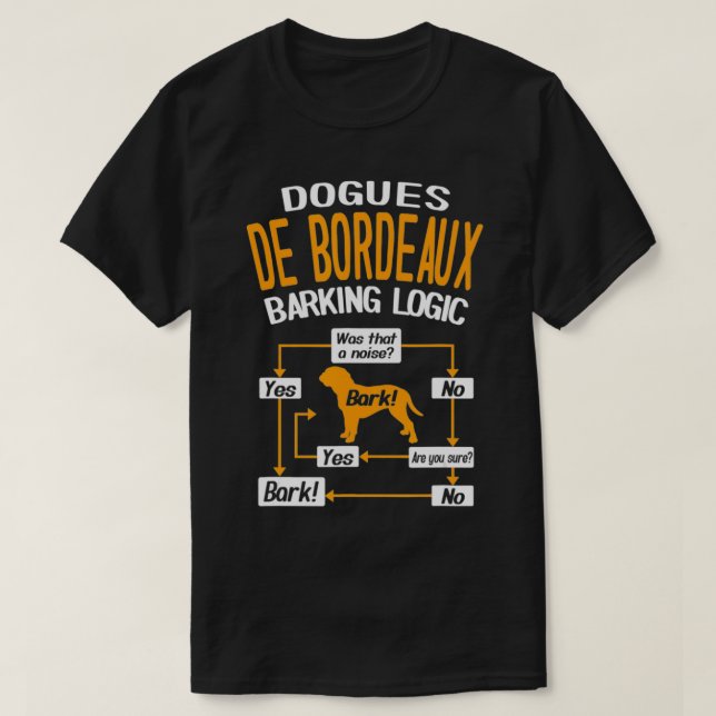 Camiseta Cães de Bordeau Barking Lógico Engraçado Cachorro  (Frente do Design)