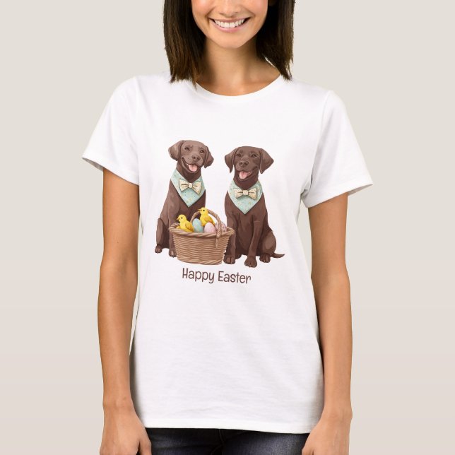 Camiseta Cães de felz pascoa de chocolate Labrador (Frente)
