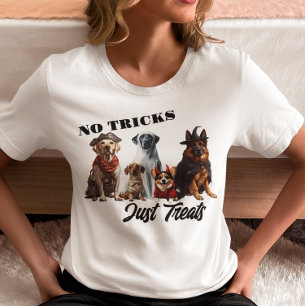 Camiseta Cães de Halloween Sem Truques Só Guloseimas