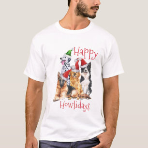 Camiseta Cães de Natal vestindo chapéus Feliz Howlidays