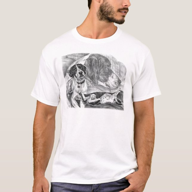 Camiseta Cães de Ponteiro de Inglês Preto e Branco (Frente)